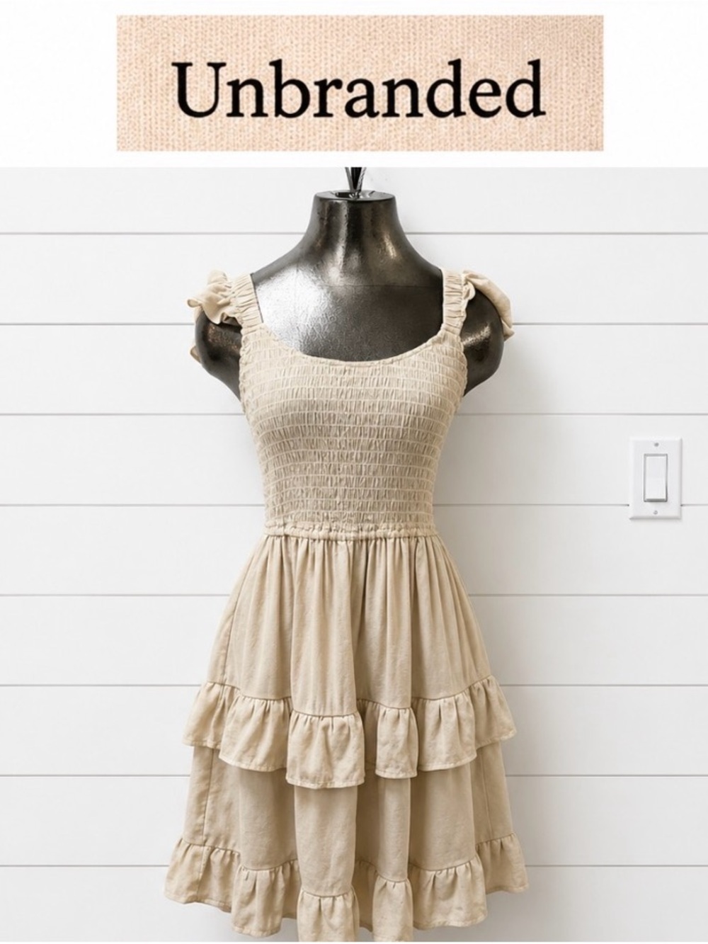 Unbranded Smocked Ruffle Dress – Beige – Estimated Size S